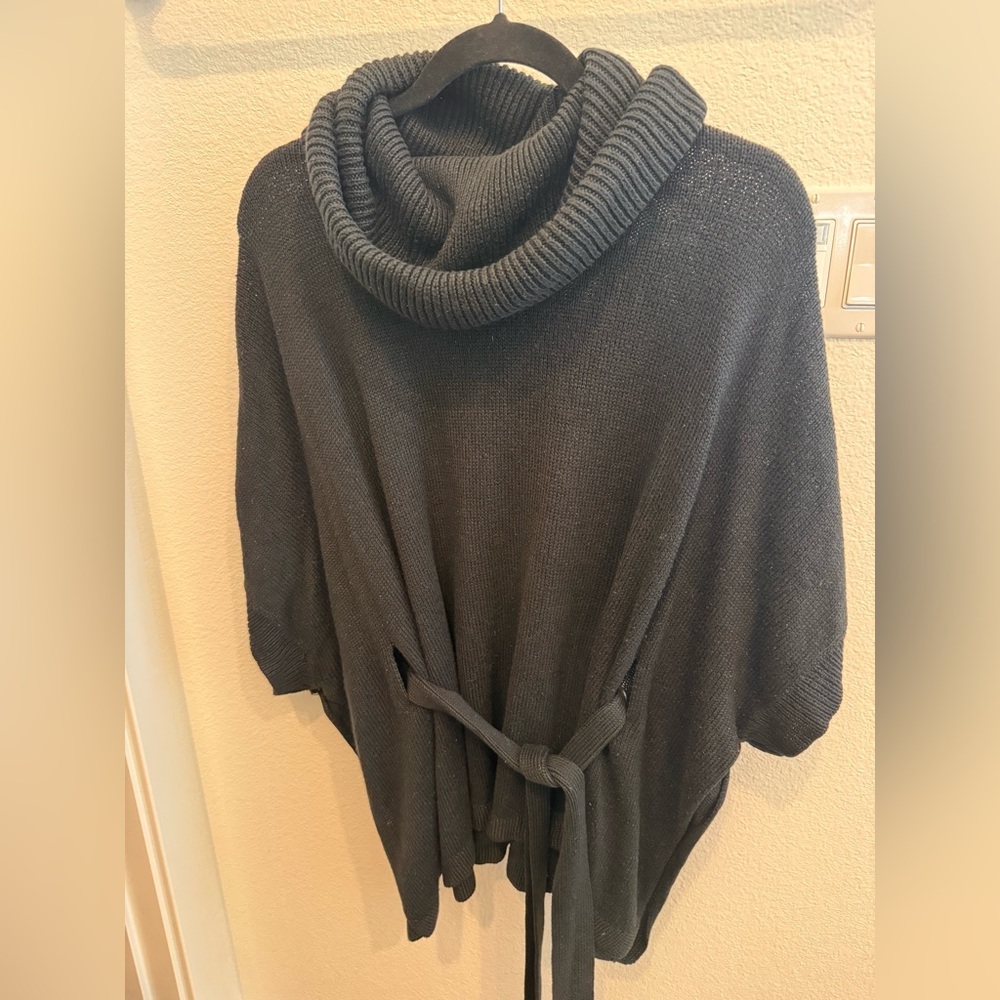 H&M Black Cowl-Neck Knit Pullover with Waist Tie